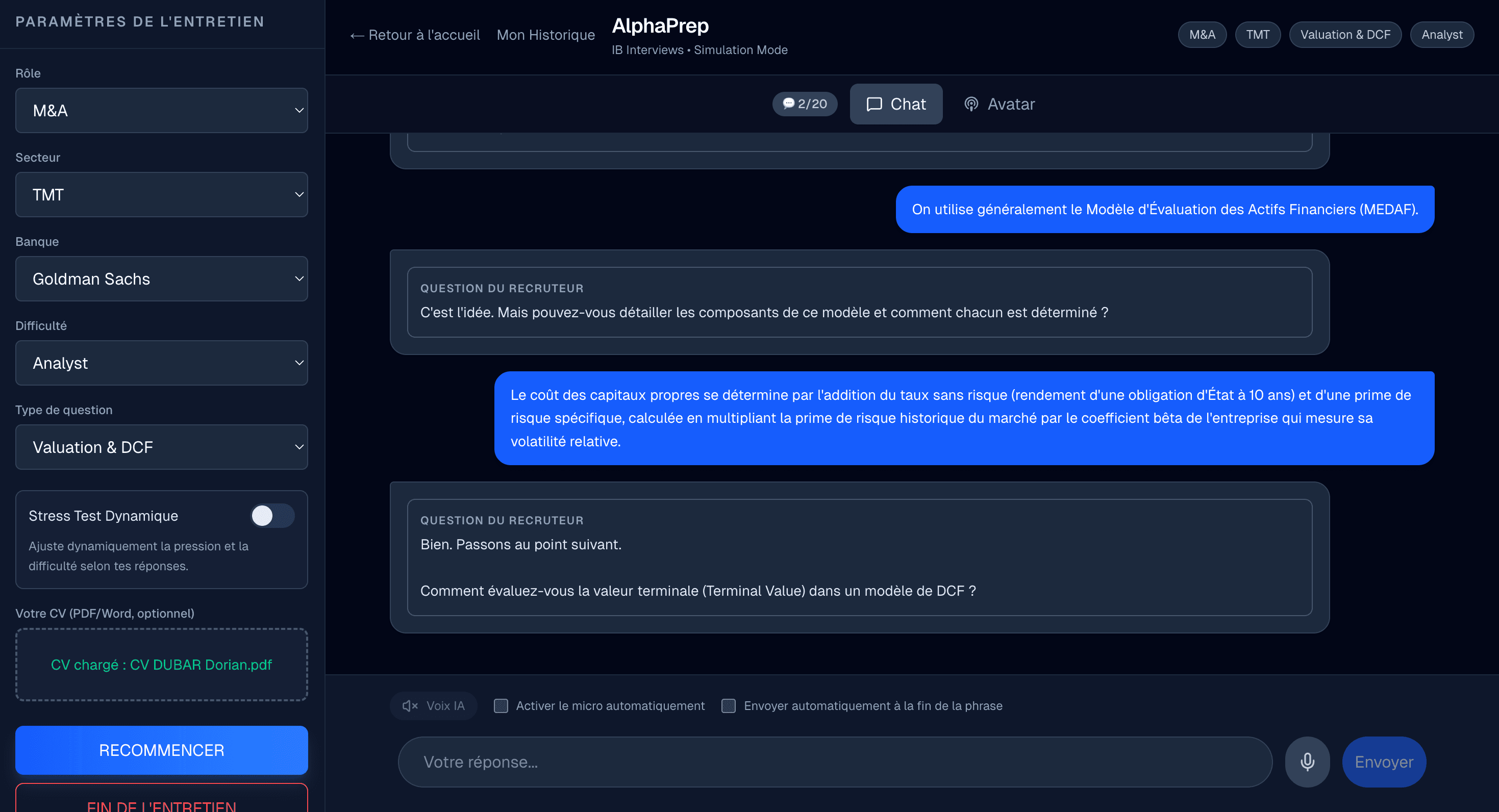 Interface Analyste Fondamental - Investment Banking